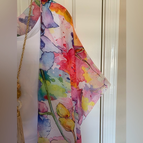 NWT Museum Art Ruana Rhuana Kimono Cover-Up OS “Watercolor Flowers” - Picture 5 of 10